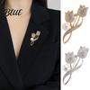 Tulip Design Lapel Pin Women Brooch High-Gloss Rhinestone Inlay Imitation