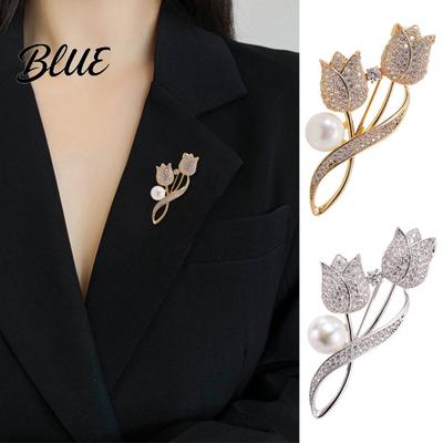 Tulip Design Lapel Pin Women Brooch High-Gloss Rhinestone Inlay Imitation