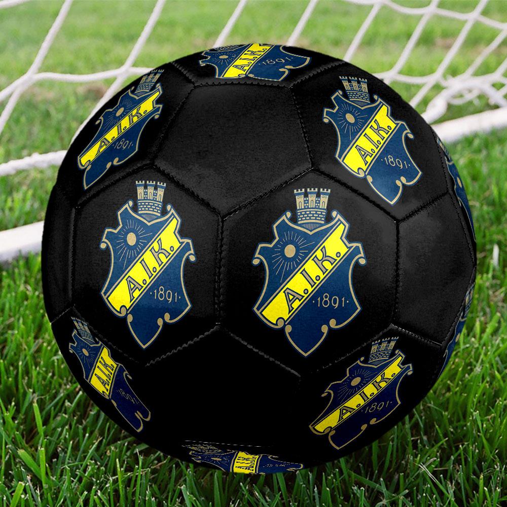 FC AIK Size 5 Soccer Ball, Machine-Stitched PVC, Durable & High Bounce, All Ages Fit, fan merchandise, matches & outdoor use.