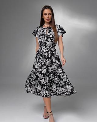 ISSA PLUS Black Floral Tie Neck Dress