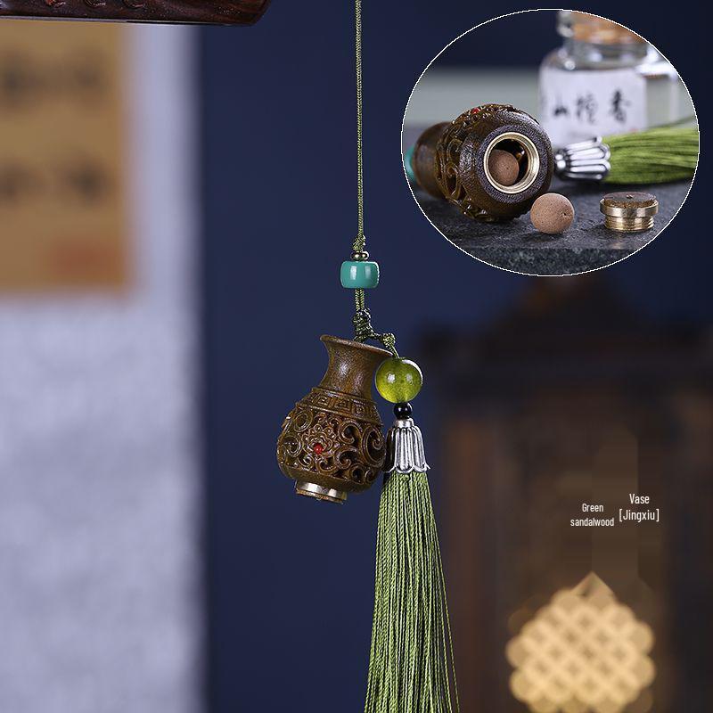 Pear Blossom Carved Gourd Pendant: Wood Ornament & Diffuser Keychain