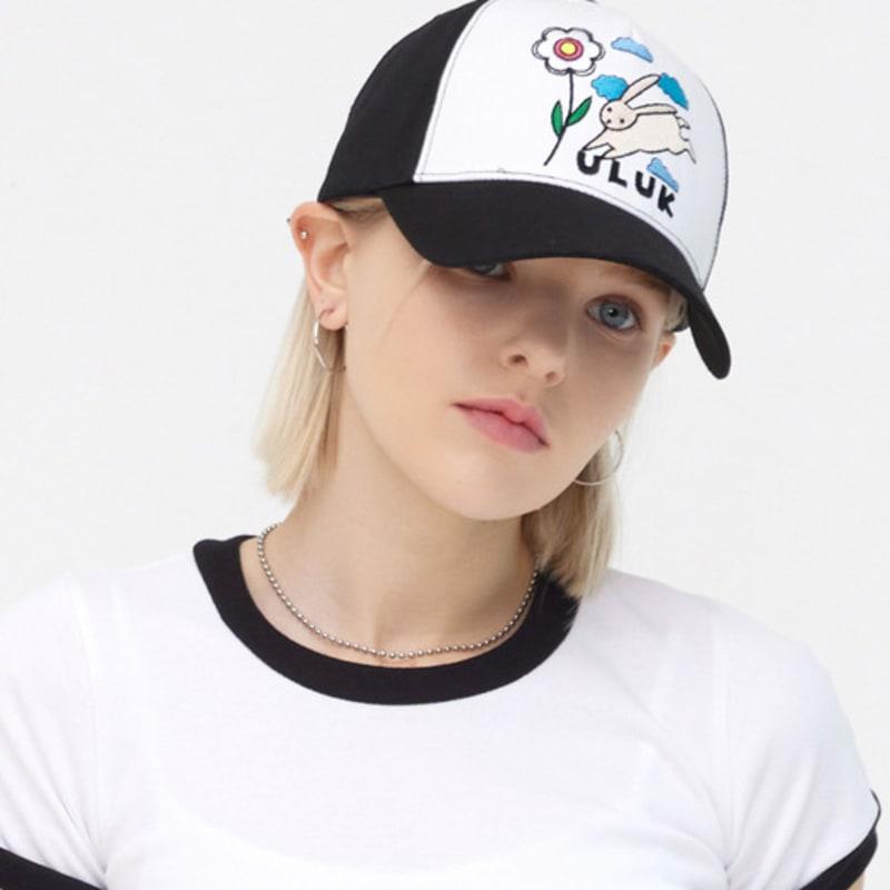 ULUK Flower Rabbit Embroidered Cotton Two-Color Ball Cap (3 Colors)