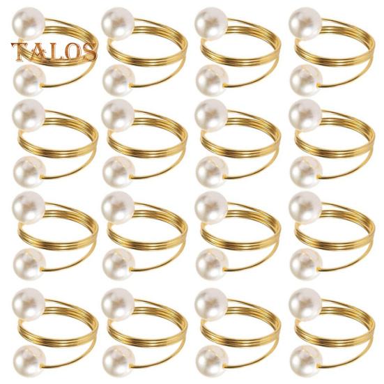 12/20Pcs Faux Pearl Napkin Ring Set Napkin Ring Buckles Metal Spring Napkin Holder Wedding Birthday Table Decoration