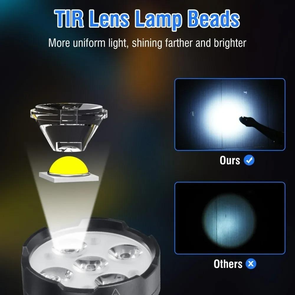 Super Bright 5*LED Flashlight 2500LM Aluminum Alloy Type-c Rechargeable Torch Waterproof Camping Fishing Lantern