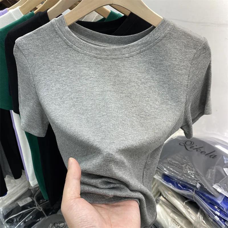 

Высококачественная женская футболка Ice Silk однотонного цвета с коротким рукавом и приталенным кроем XXXL (75-85 kg)