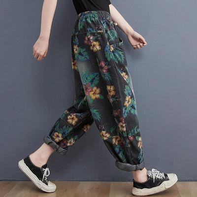 High Waisted Loose Floral Jeans