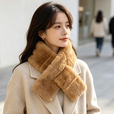 Furry Cross Scarf Thickened Winter Collar Scarf Korean Style Neck Scarf  Women Girl