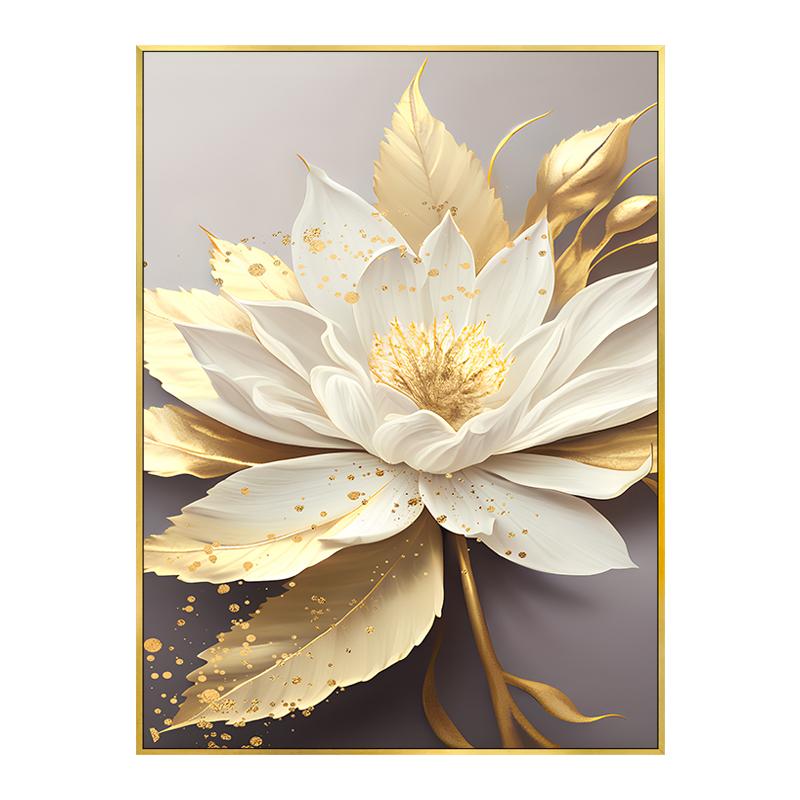 Zlatý list Bílé kvetoucí květiny Plakát Dekorativní obrazy Obrazy na plátně Nástěnné obrazy Obývací pokoj Moderní ložnice Domácí dekorace Interiér