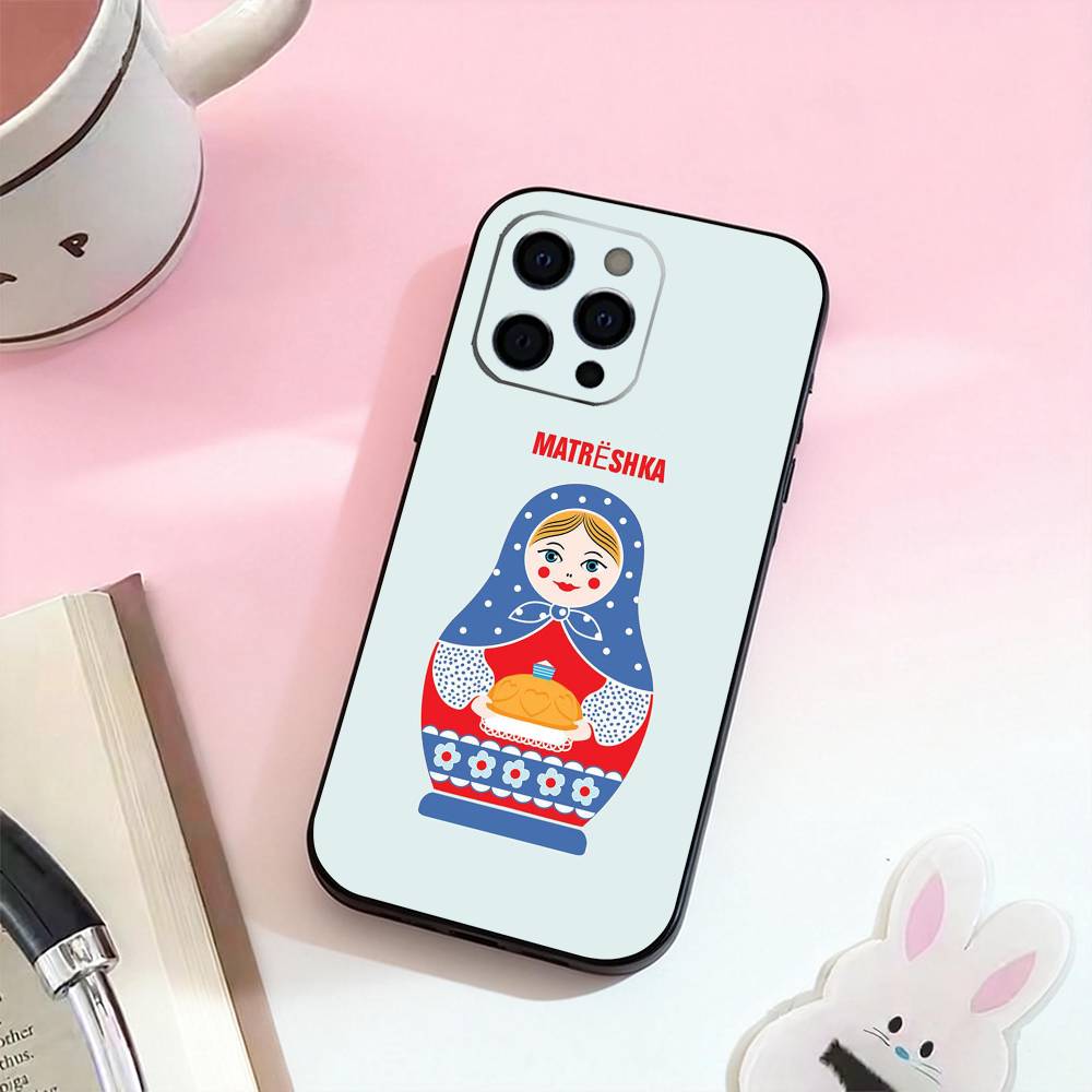 Russian Dolls Matryoshka Phone Case For iPhone 17,16,15,14,13,12,11 Plus,Pro Max,Soft Silicone Black Cover