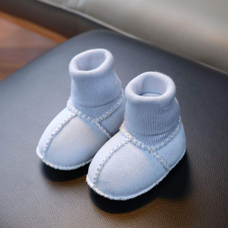 Fur Integrated Baby Shoes and Socks Warm Thick Autumn and Winter Baby Soft Soles Do Not Fall Off Toddler Shoes Newborn 0-6-12