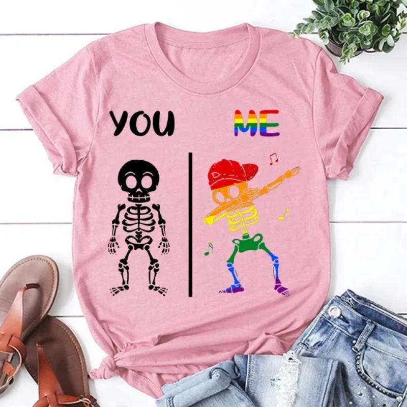 New Funny Lgbt You Me Dab Skeleton T Shirt Unisex Short Sleeve O Neck Summer Casual Letter Printing T-Shirt Top Tee