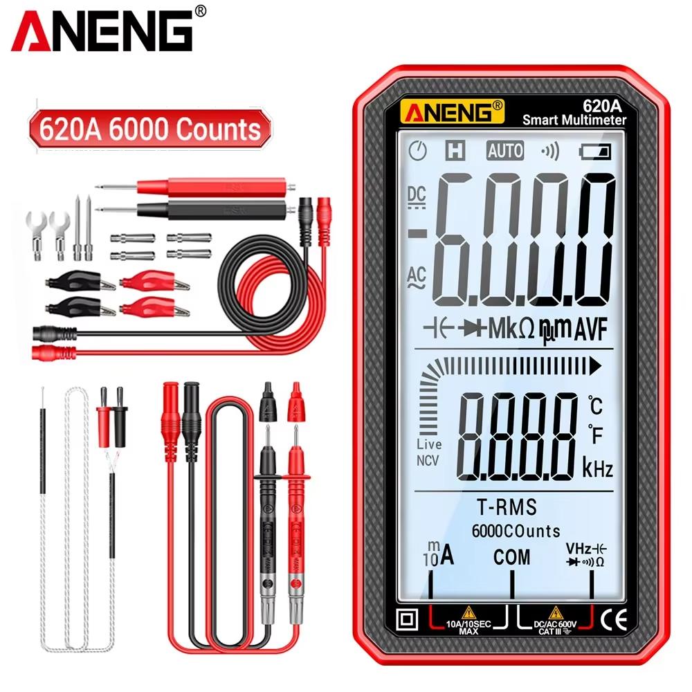 2026 ANENG 620A Digital Multimeter 6000 Counts AC DC Voltage Current Resistance Capacitance Temperature Tester NCV Live Wire Detector Digital Display