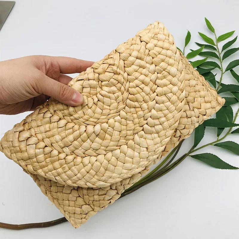 Corn Husk Weave Dinner Clutch Bag Women's Fashion Simple Solid Straw Large Purse Woman Summer Casual Vacation Ladies Wallet