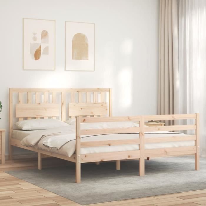 VidaXL Bed Frames with Headboard King Size Solid Wood 3194316