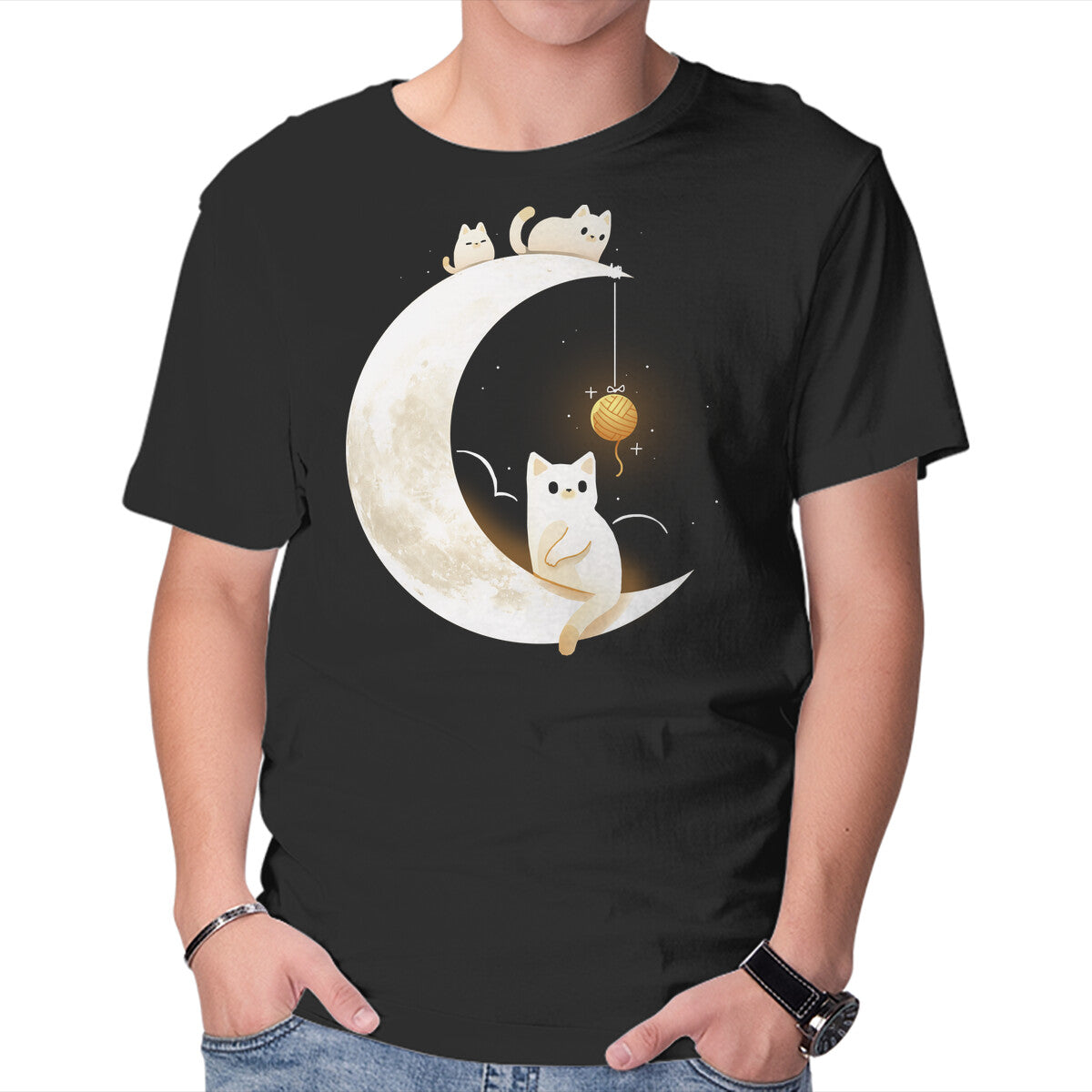 Unisex Crew Neck T-Shirt Kitten Moon Graphic Short Sleeve Casual Tee XL