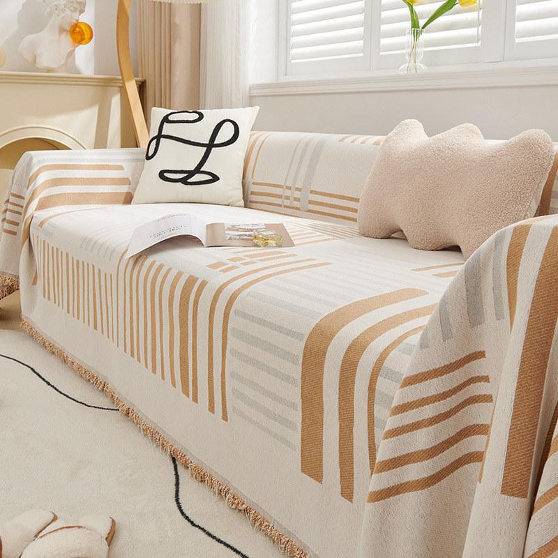 Nordic Chenille Stripe Couch Covers for Sofas Tassels Sofa Towel Blanket Universal Slipcover Living Room Dust Proof All-season