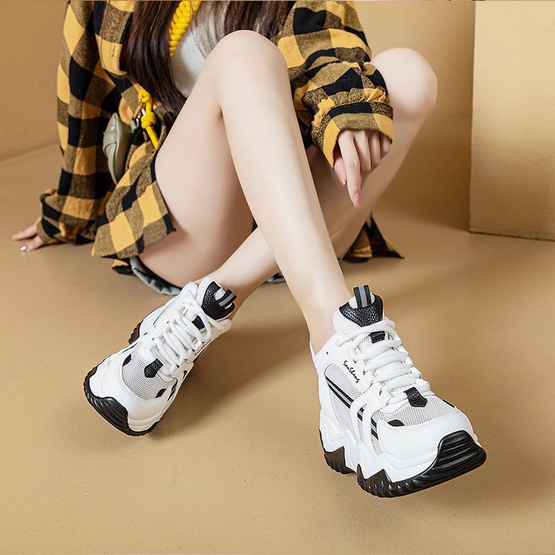 2025 nové zvýšené s tlustou podrážkou univerzální prodyšné ležérní "dad" boty klínový podpatek šněrovací vysoké sandály síťované boty dámské boty