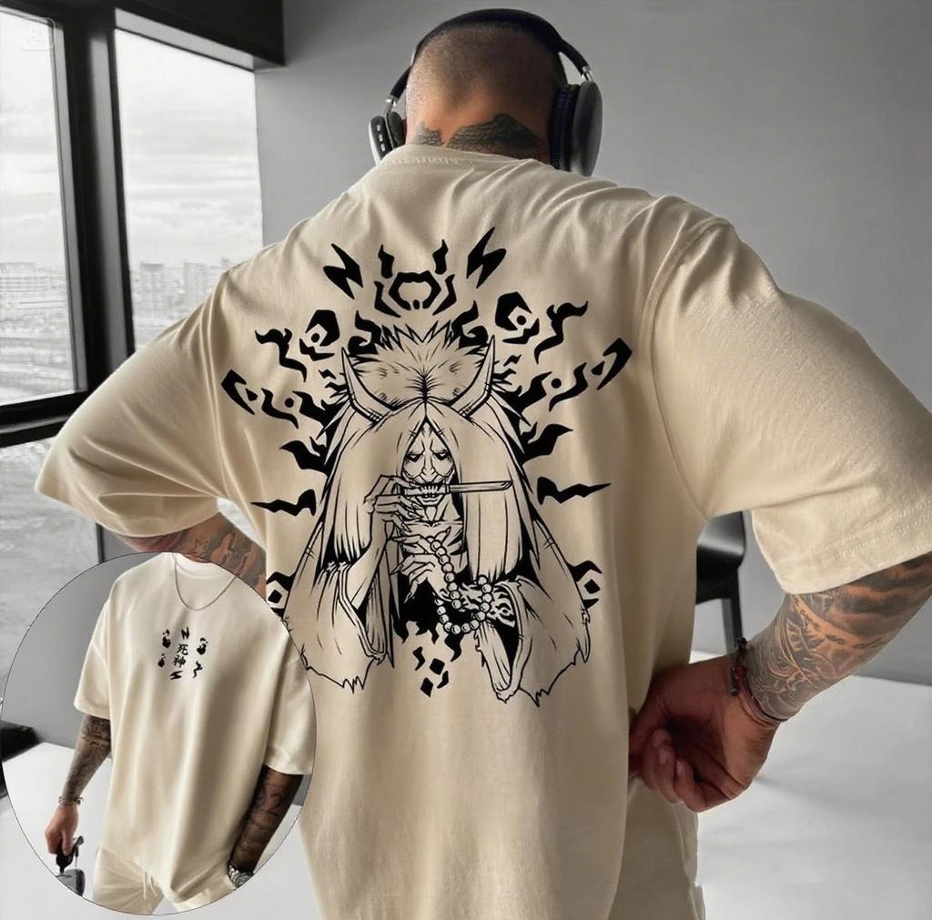 Haut streetwear à manches courtes et col rond pour homme, imprimé personnage d'horreur de l'anime japonais "Naruto", 100% coton pur