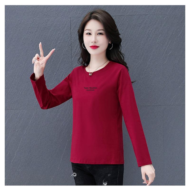 Round Neck Pure Cotton Long-sleeved Women's Spring and Autumn Thin New Loose Bottoming Shirt Top