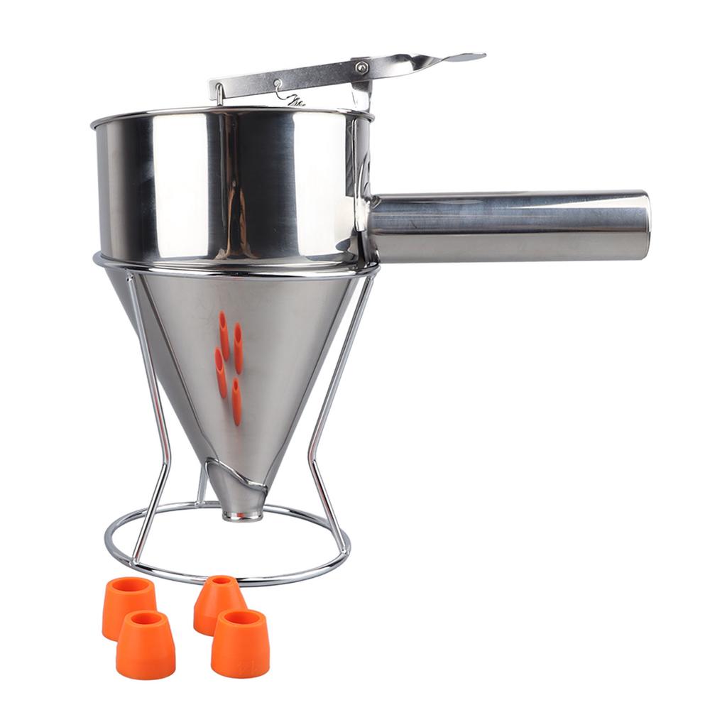 Teigspender Edelstahl Pfannkuchenteigspender mit 18mm 4PCS Silikonmund für Pfannkuchen Cupcakes