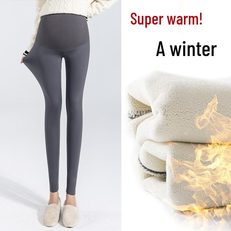 Maternity Dark Gray Fleece-Lined Yoga Shark Leggings - Non-Constricting Belly, Perfect for Autumn/Winter