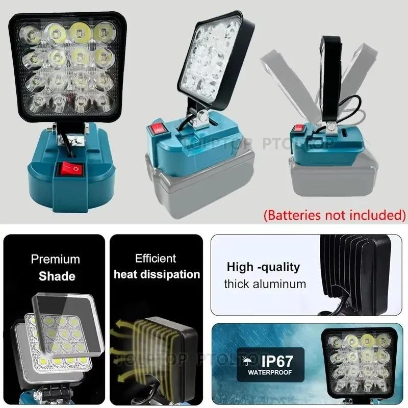 16 Beads LED Working Light Spotlight Portable Lamp Hand Lantern for Makita  14.4V 18V Li-ion Battery Cordless LED Flashlight