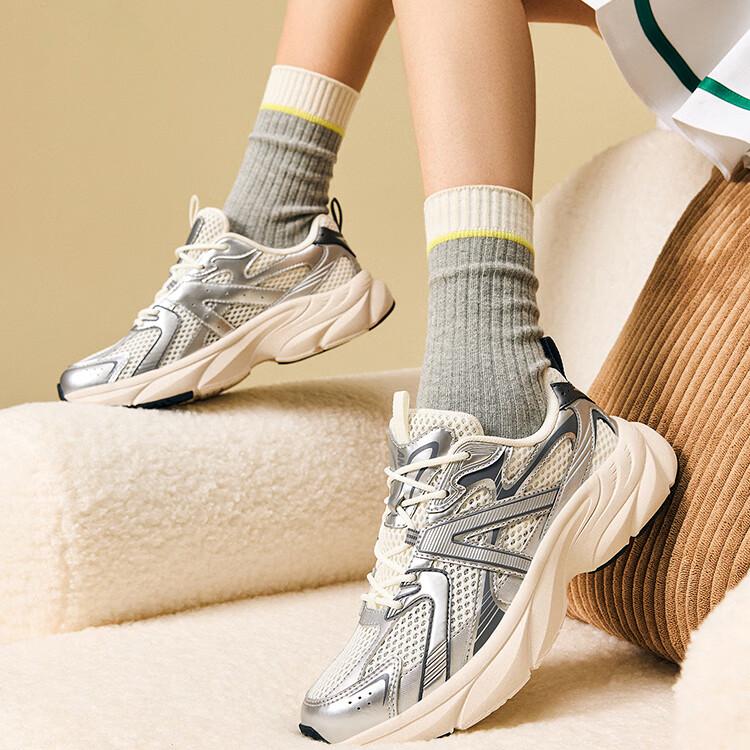 New Anta Shock Absorbers Slip Resistant Breathable Low Top Casual Shoes Women's Ivory White Silver Charcoal Gray 122538896-4