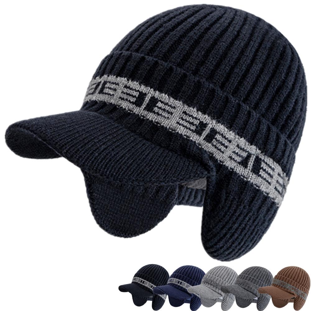 New Style Plush Fur Lined Winter Hat With Earflap Fashion Beanie Hats Men Outdoor Keep Warm Cap Winter Hat Father Warm Gift