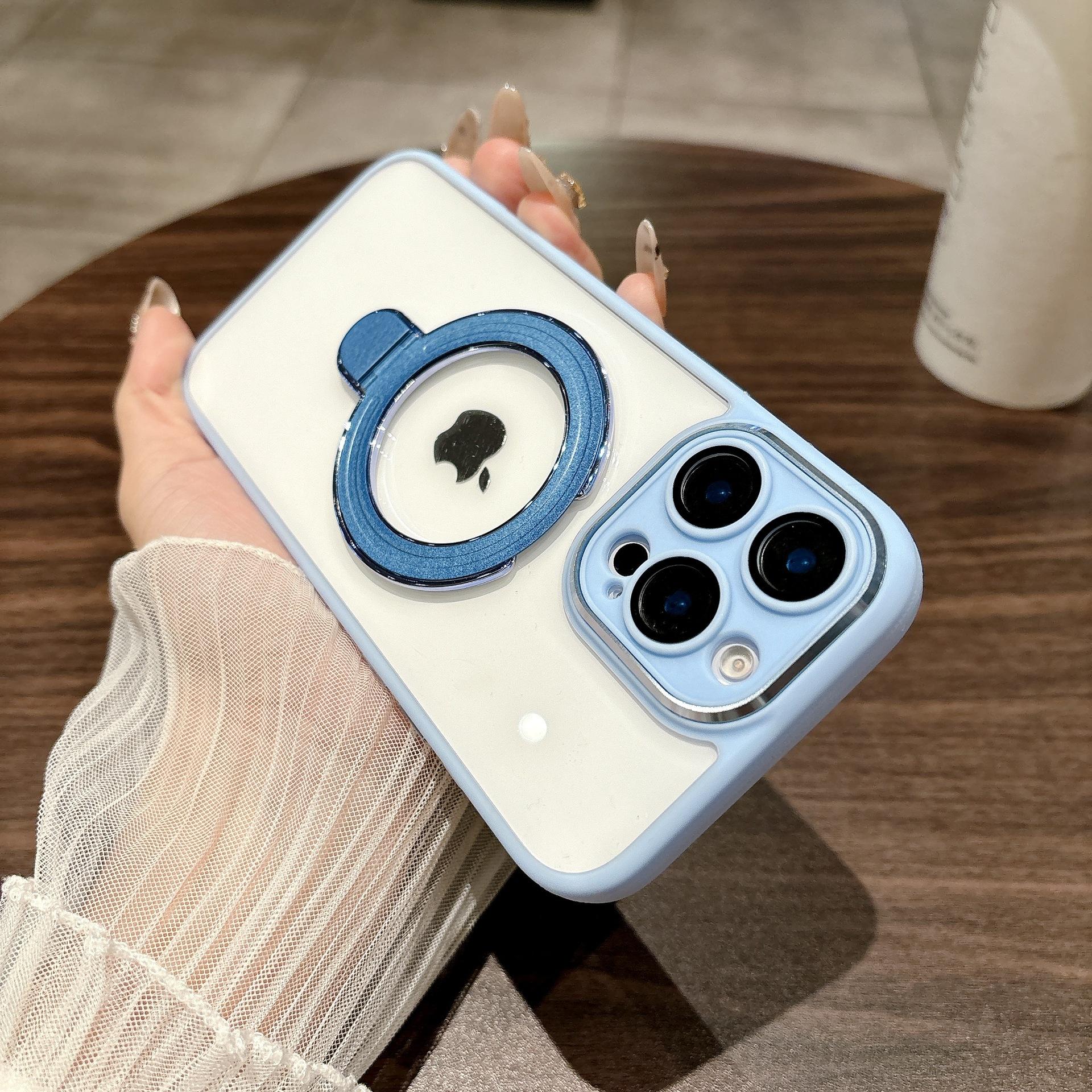 

Подходит для чехла для телефона IPhone16Promax, Защитная линза Golden Shield, Apple 15 Металлическая магнитная точка поддержки 14 iPhone12Promax синий