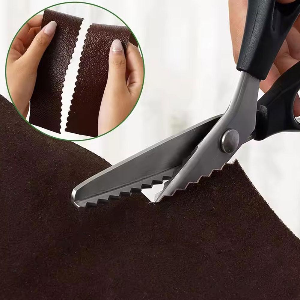 Stainless Steel Pinking Scissors with Lock Edge Non-Sewing Fabric Tailor Scissors Triangular Wave Shear for Fabric Cutting