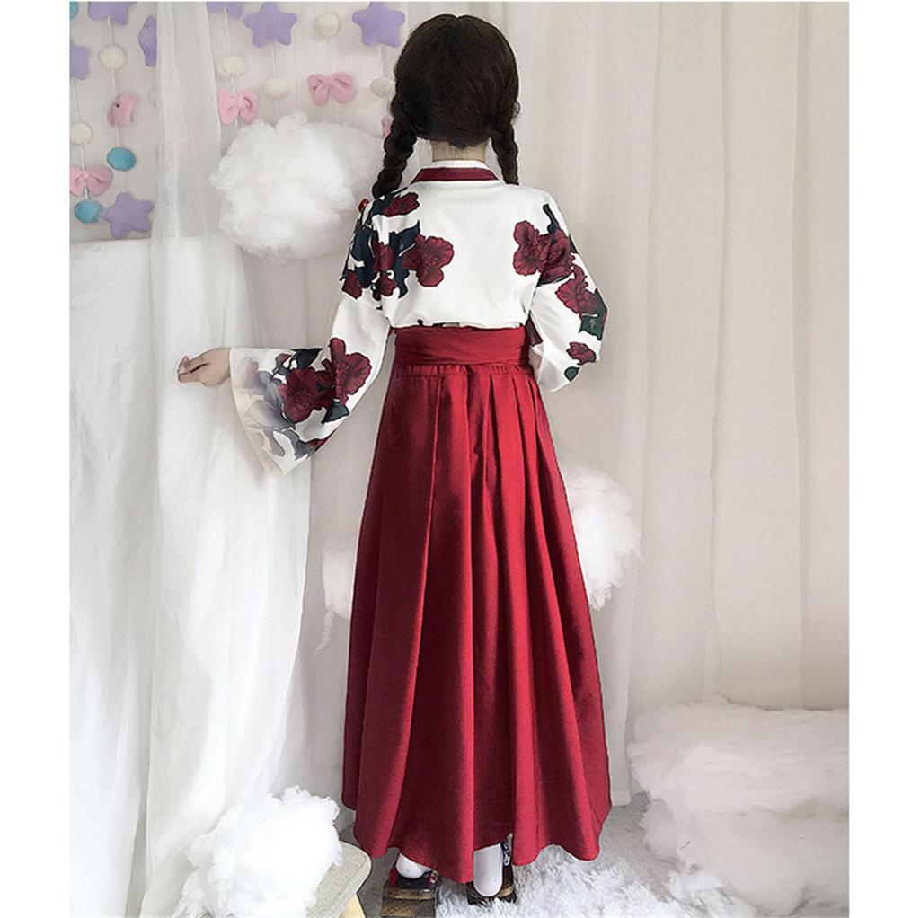 Qichenk Taisho Romantischer Hakama Kimono Traditioneller japanischer Plus Size Loose Floral Lolita Plus L Kostüm, Kleidung, Kleid, Damen, Größe, Kurz