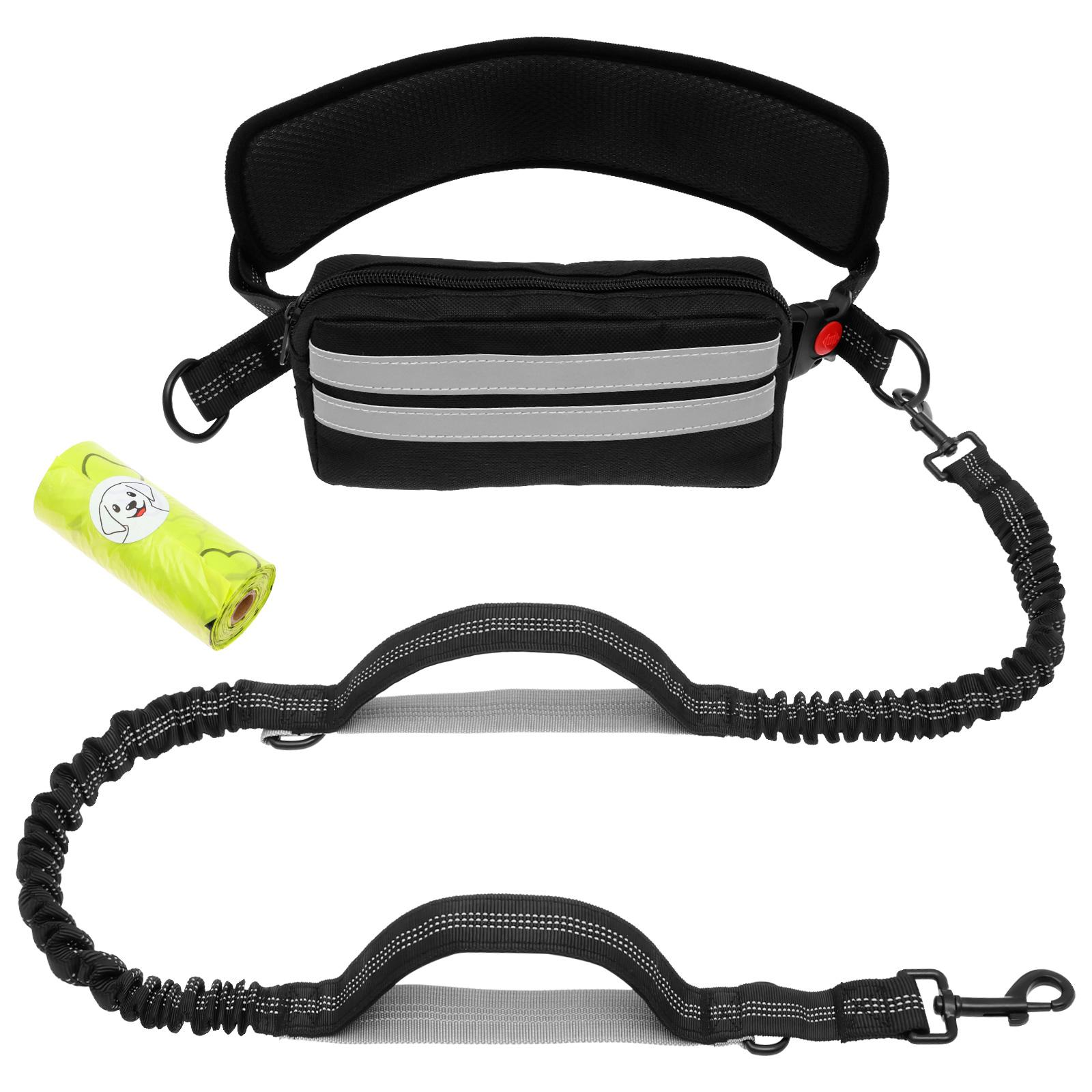 

Hands Free Dog Leash Dog Running Waist Leash Nylon Pet Leash with Waist Bag and Padded Handle Retractable Elastic Belt for Walk чёрный