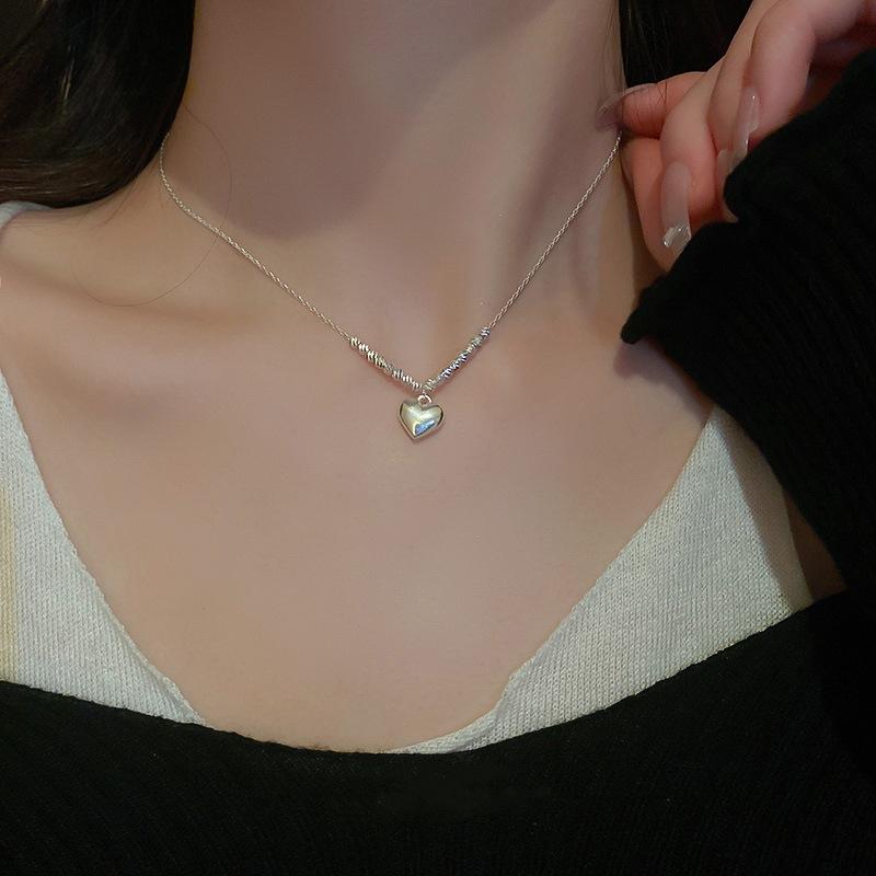 925 Sterling Silver Heart Pendant Necklace , Simple Stylish Design , Summer New Arrival for Women