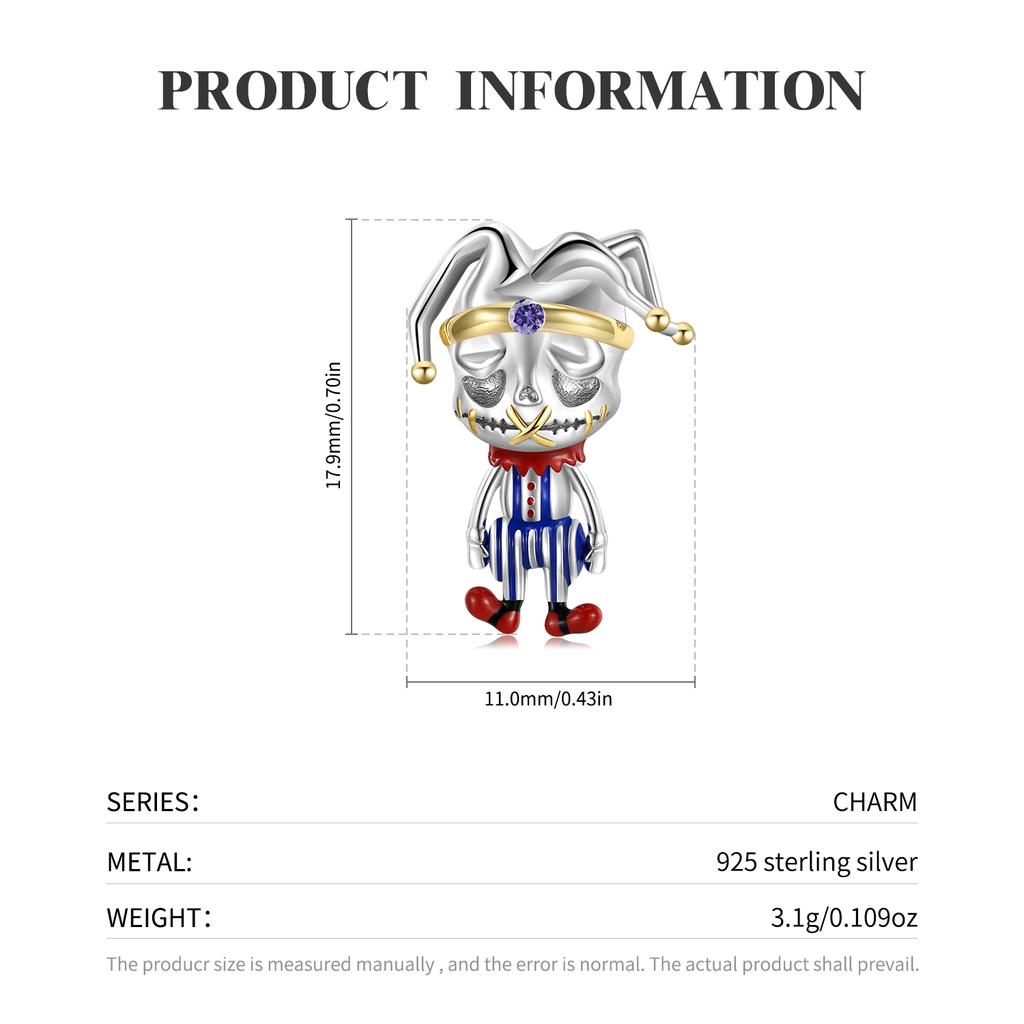 Guitar Skull Cartoon Charm 925 Sterling Silver Gentleman Clown Skeleton Enamel Beads for Women Charm Bracelet Jewelry Dropshipping