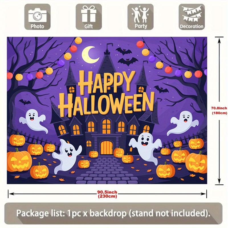 2D Plane 1 Piece of Happy Halloween Party Banner - Ghost House Decoration Featuring Bats Ghosts and Pumpkins
