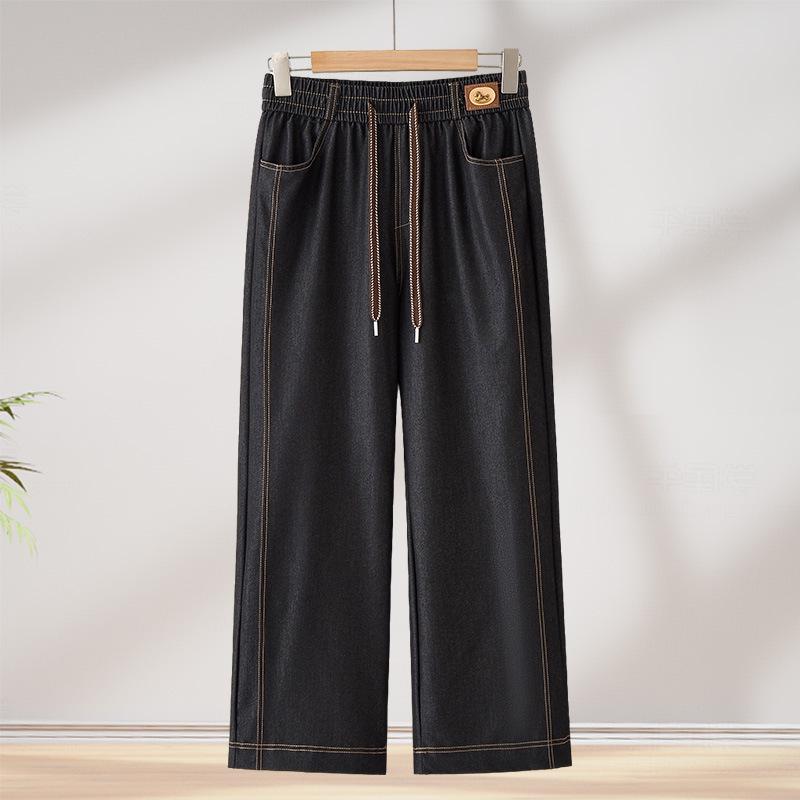 

Mom s High-Waisted Wide-Leg Jeans, Spring/Autumn Plus Size Straight-Leg Pants for Middle-Aged & Elderly Women. 5XL (for 140-150 kg) чорний