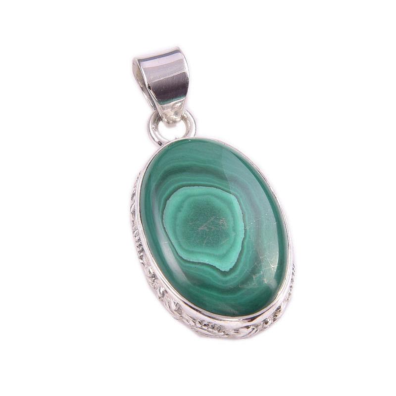 Natural Malachite Gemstone Handmade 925 Solid Sterling Silver Pendant 1.5'' r6W75