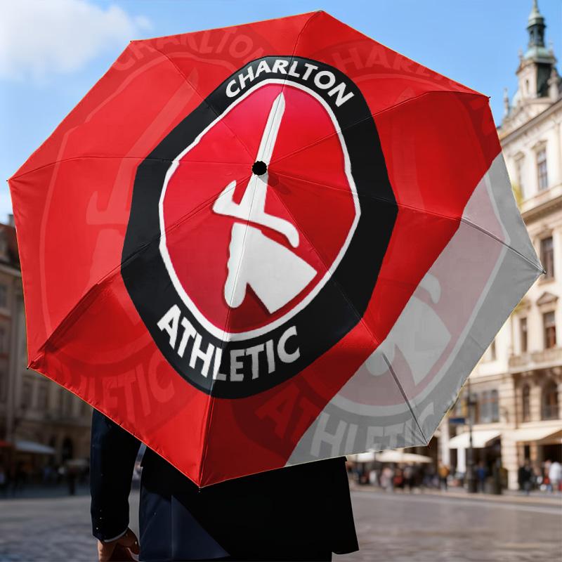 Charlton FC Crest Automatic Folding Umbrella - 8-Rib Travel Umbrella with Auto Open/Close & Portable Gifts for holidays or birthdays