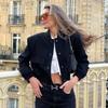 Woman Bomber Jacket White Autumn Winter Button Cropped Jackets for Women Fashion Long Sleeve Crop Outerwear