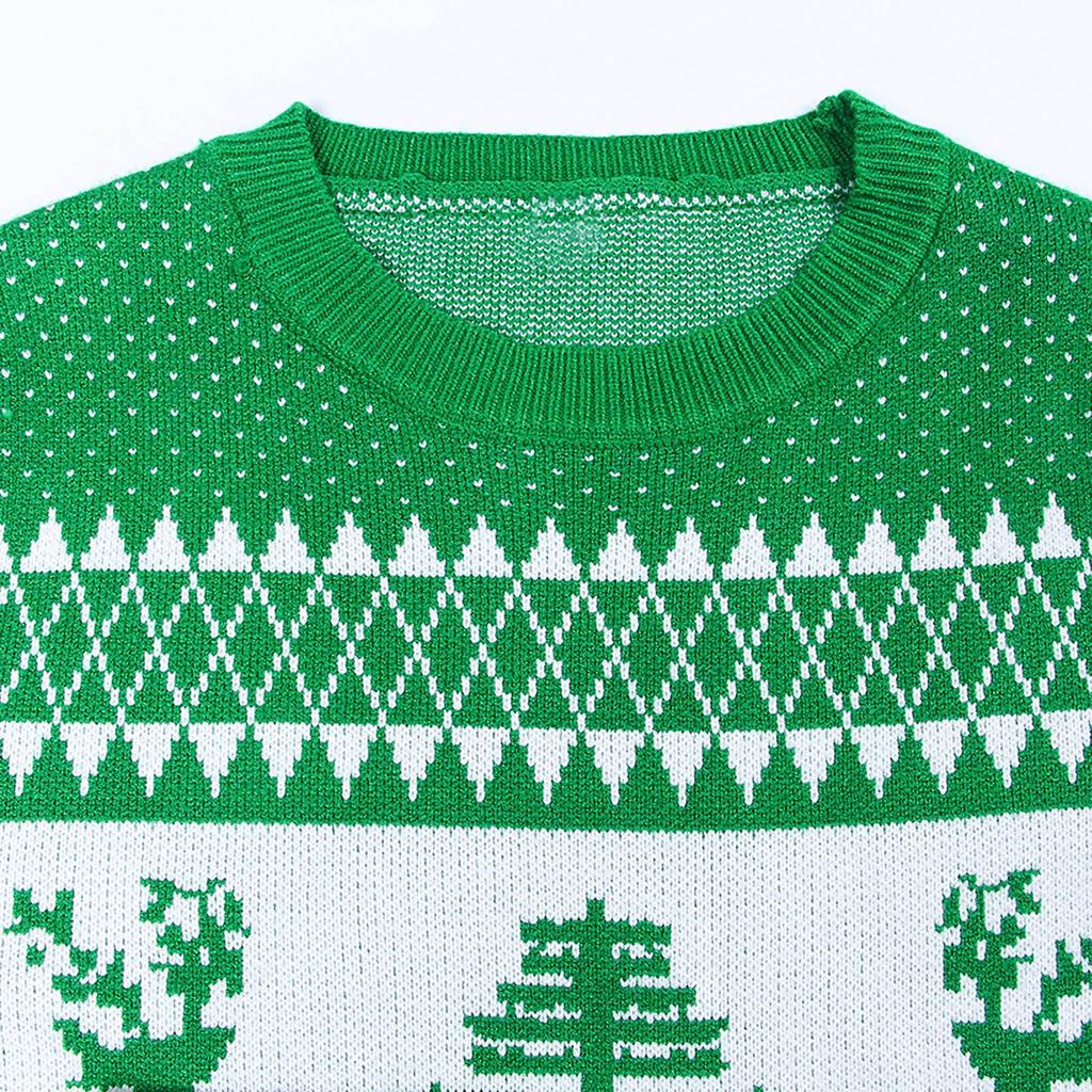 Women Christmas Sweater Long Sleeve  Christmas Tree Knitting Sweater Tops