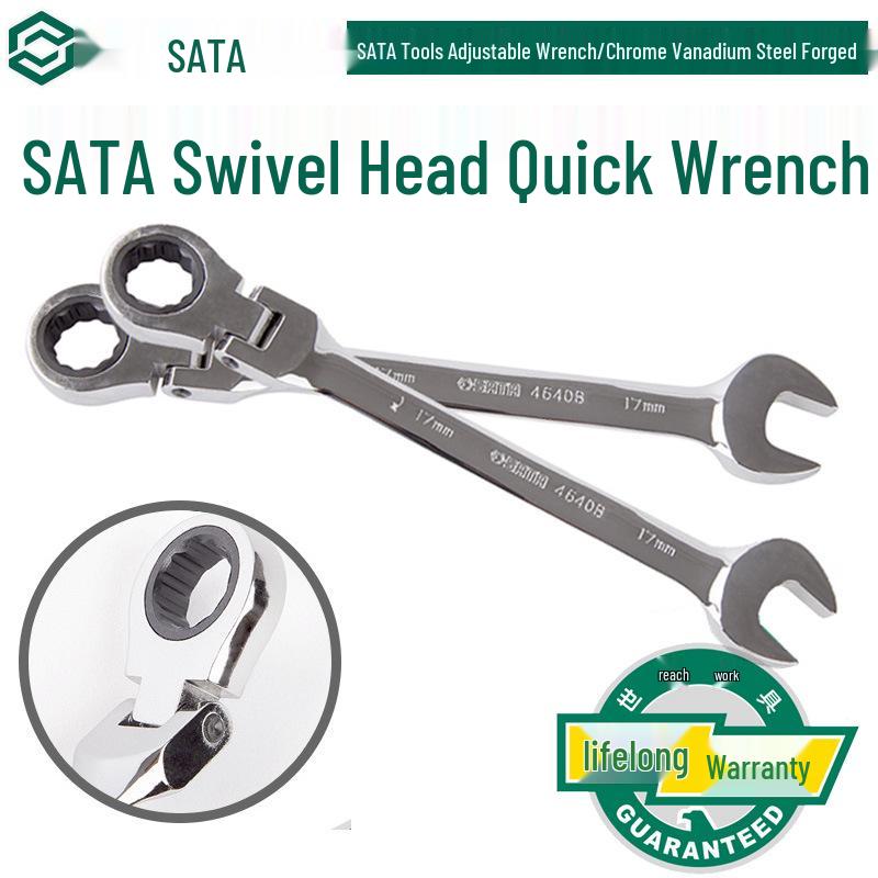 Трещоточный ключ SATA 46401-46421 с поворотной головкой и открытым и накидным зевами Swivel Head 8mm/46421 (Non-locking)