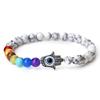 6mm 7 Chakra Beads Bracelets Lucky Evil Eye Hand Of Fatima Women Men Natural Lava Stone Agates Bracelet & Bangle Prayer Jewelry
