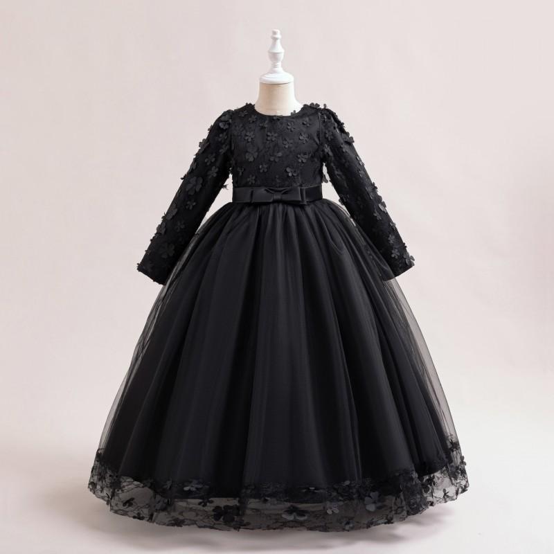 Girl Long Sleeve Dress Princess Party Gown Flower Performance