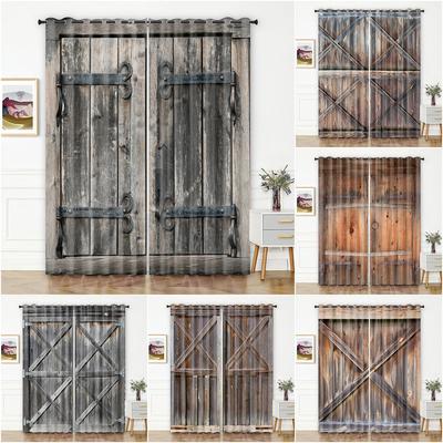 Retro textura dřevěných dveří Vintage Barn Závěsy pro ložnici Obývací pokoj Kuchyň Závěs na okna Moderní domov Dekor pokoje 2 panely
