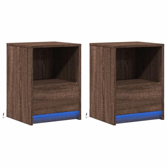 VidaXL Armoires de chevet et lumières LED 2 pcs chêne marron, table d'appoint, armoire de lit, table d'appoint pour la 852032