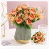 Green Aloes 2pcs Orange Horn Rose Peonies Bouquet Artificial Flowers Simulation Perfume Peony Silk Fake Flower Office Decoration