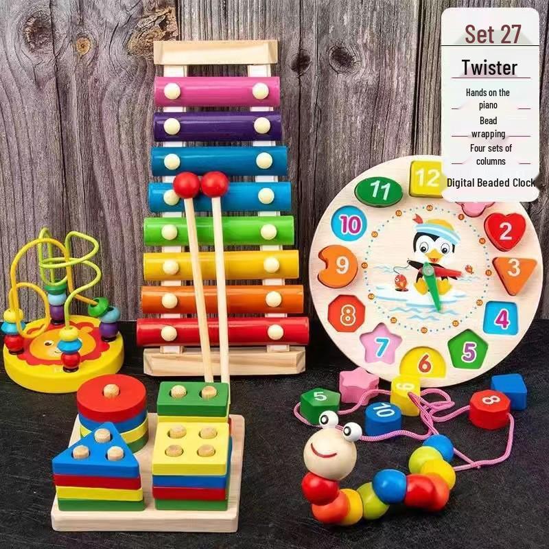Wooden Educational Building Blocks and Beaded Xylophone Set for Infants and Toddlers – Ideal Children's Day Gift