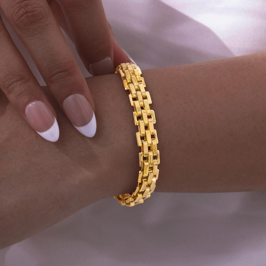 Stainless Steel Strap Bracelet 18K Gold Plated, Fashion Jewelry Br-1318