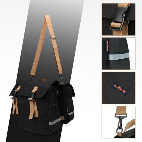 TOURBON Bicycle Pannier Bag, Double Side Bag, Water-Repellent Nylon, Large Capacity Rear Bag, Can be Used as a Shoulder Bag, Reflective Material, for