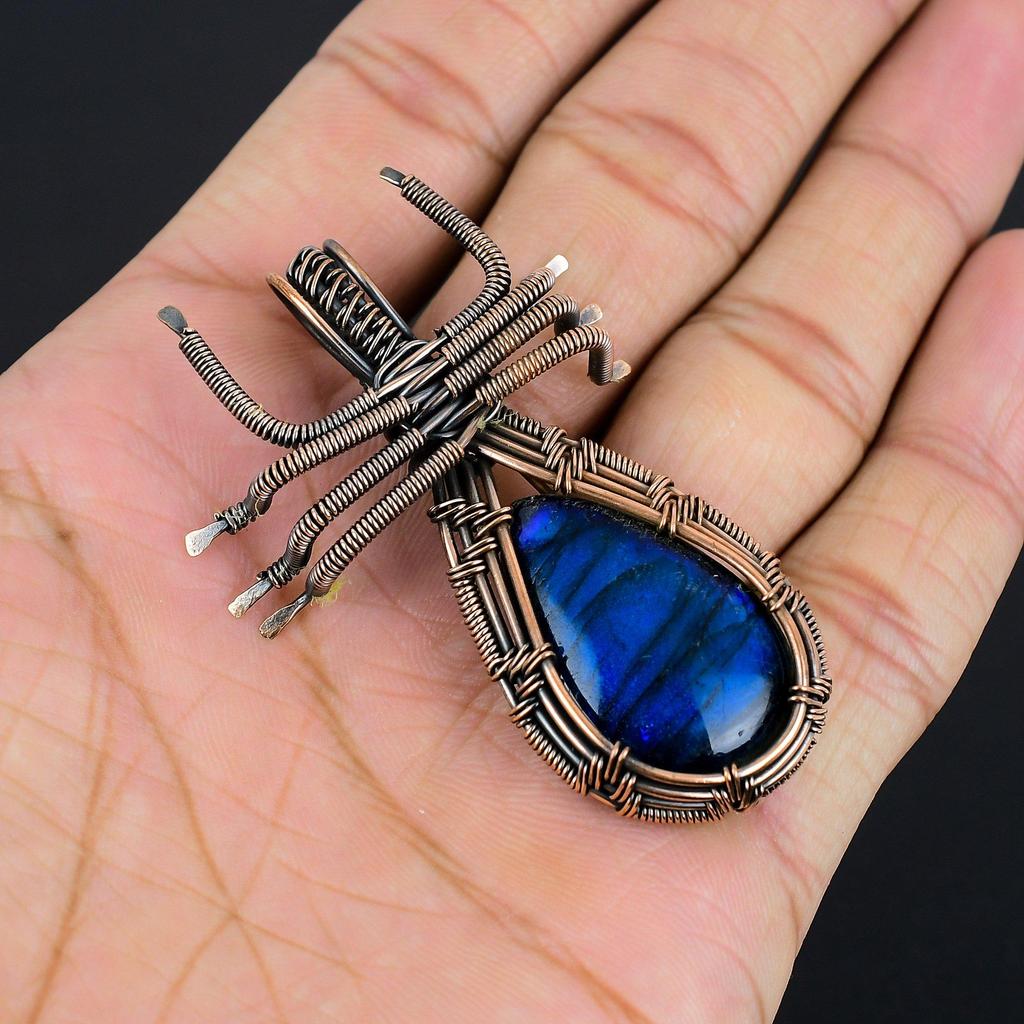 Blue Flash Labradorite Handmade Pendant, Natural Gemstone Jewelry, 999 Copper Wire Wrapped Pendant Jewelry, For Gift